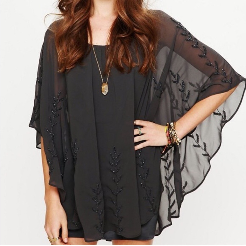 Free People NWT dark gray beaded winged dress tunic